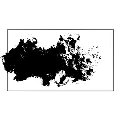 Abstract black ink blot with textured edges inside a rectangular frame on a white background design element