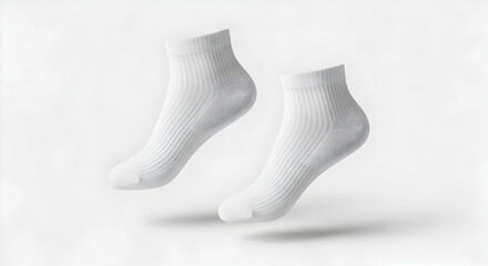Pair of White Ankle Socks Floating on Light Background