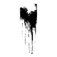 Abstract black ink streak with dripping effect on a white background creating a grunge texture look