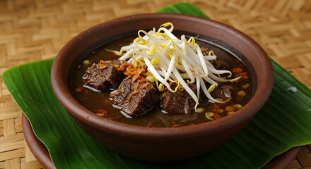 Rich and Savory Indonesian Beef Stew with Aromatic Spices and Fresh Bean Sprouts