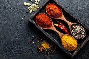 Wooden box with colorful spices