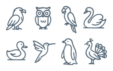 Obraz premium Outline icons of transportation modes: car, bus, bicycle, scooter, train, ship, truck, airplane