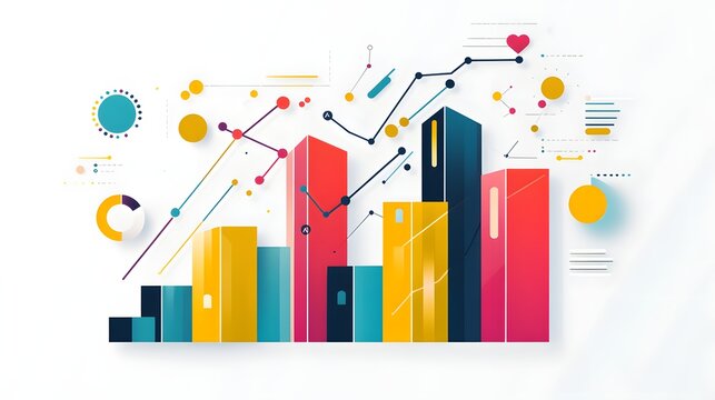 Colorful Abstract Cityscape with Graphs and Geometric Shapes - Powered by Adobe