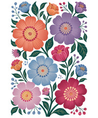 Obraz premium A stylized illustration of a colorful flower arrangement in a black vase