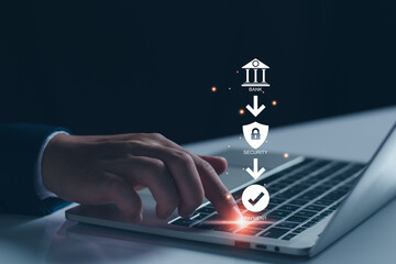 Mobile online banking concept, Online payment security transaction via mobile banking, Businessman...