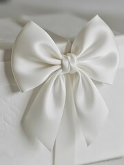 Elegant White Satin Bow on a Gift Box