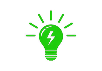 Green Light Bulb with Thunderbolt Symbol on Transparent Background