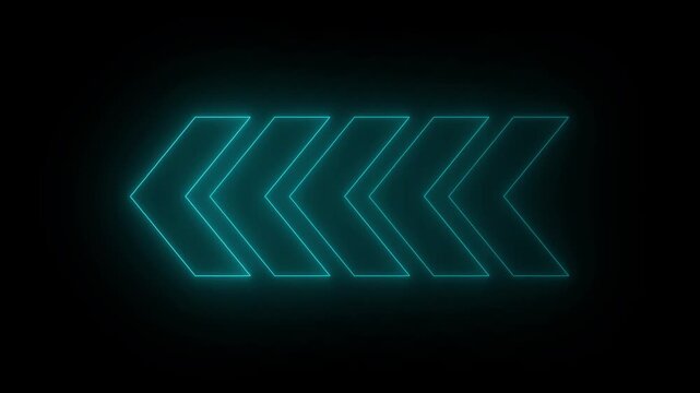 Animation of glowing colorful neon arrows isolated on a black background. arrows neon night arrow, Animated arrow icon pointing . Abstract beautiful color neon left side animation. 4k video