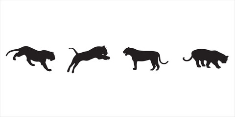 Black panther silhouette in different poses isolated on white background