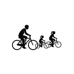 Photo of family cycling together on a sunny day, isolated on white background