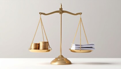 Gold Scale Balancing Coins and Papers for Financial Concept