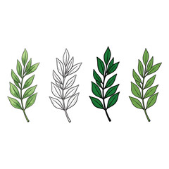 Fototapeta premium Elegant Leaf Branch Illustration with Watercolor and Outline Effects