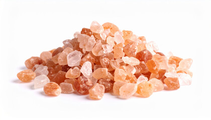 Pile of Himalayan Pink Salt Crystals on a White Background, Close-Up
