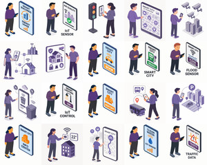 Isometric Style City Smart Life and Mobile Application Technology Illustration Set