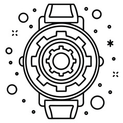 Obraz premium Modern smartwatch integrated with rotating gears coloring page vector line art design 