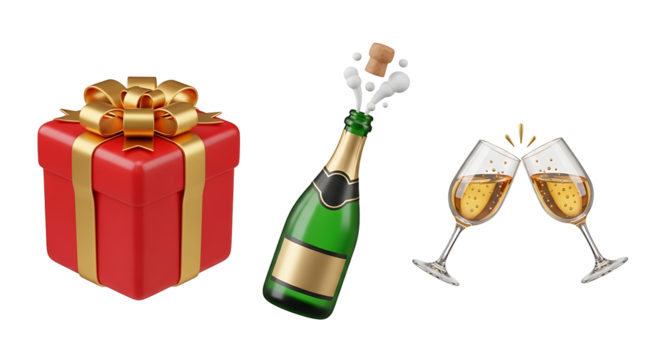 Festive celebration featuring champagne toast and gift box presentation