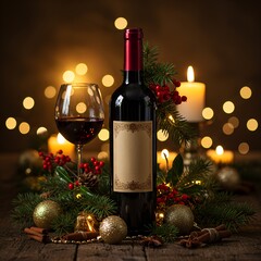 champagne and christmas decorations