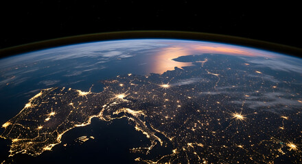 Obraz premium Illuminated Coastal City at Night Viewed from Space