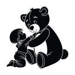 Adorable Baby Silhouette Hugging a Giant Object  Minimalist Cute Vector Illustration