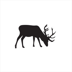 Silhouette of a deer grazing isolated on white background