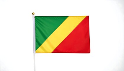 A flag on a white plastic stick featuring green, yellow, and red blocks against a solid white background