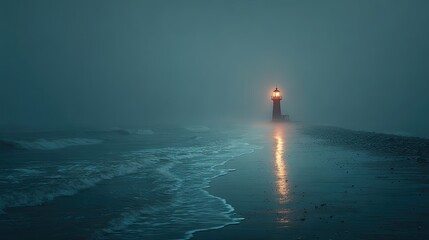 Lighthouse in a misty night