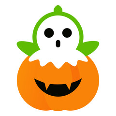 Cute ghost emerging from a spooky jack o lantern