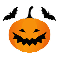 Spooky halloween jack o lantern with flying bats