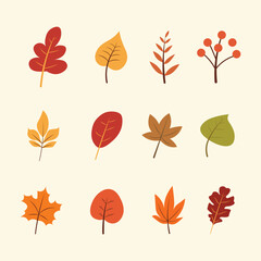 Obraz premium Collection of stylized autumn leaves in various colors and shapes