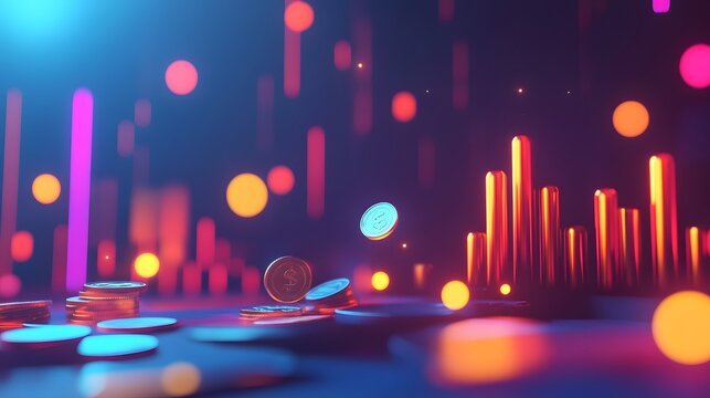 Colorful Abstract Background with Coins and Digital Elements