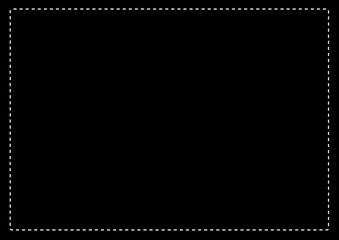 Blank black rectangular coupon with a white dotted line border for discount offers, sales, or promotional concepts. A simple vector frame placeholder for advertising