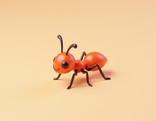 Fototapeta premium Cute Smiling Orange 3D Cartoon Ant Character.