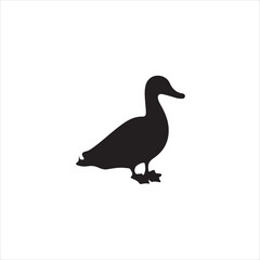 Silhouette of a duck isolated on white background, a waterfowl illustration