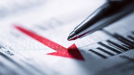 red arrow pointing down on a financial document
