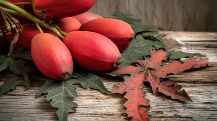 red carica fruit with leaves