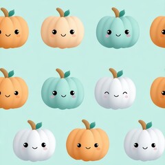 Fototapeta premium Cute Kawaii Pumpkin Pattern with Soft Pastel Colors for Autumn Decor