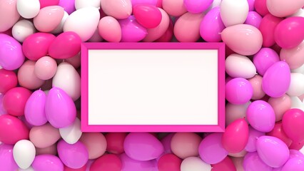 un cadre rose avec espace vide blanc vierge, entouré de ballons rose - rendu 3D