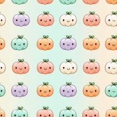 Obraz premium Cute Cartoon Pumpkins with Smiling Faces on a Light Background