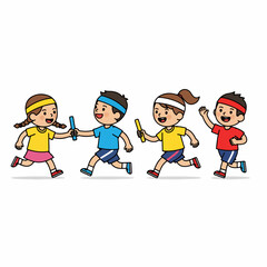 Cartoon Handdrawn Running Relay Team Kids Sports Illustration Graphic
