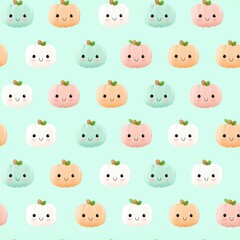 Cute Cartoon Pumpkins on Light Blue Background for Halloween Decor