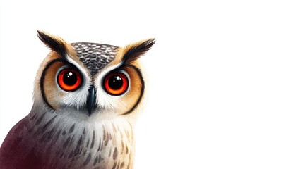 Obraz premium Watercolor Illustration of a Witch's Familiar Owl with Striking Orange Eyes