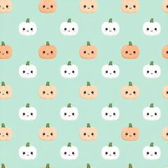 Obraz premium Cute Pattern of Smiling Pumpkins and Ghosts on Mint Background