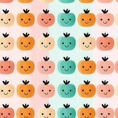 Naklejka premium Cute Cartoon Pumpkins and Apples in a Vibrant Repeating Pattern