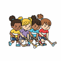 Cute Handdrawn Determined Kids Playing Ice Hockey Team Illustration