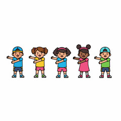 Colorful Line Cartoon Style Dancing Children Character Illustration