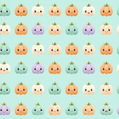 Obraz premium Cute Pumpkin Pattern with Diverse Colors and Happy Expressions