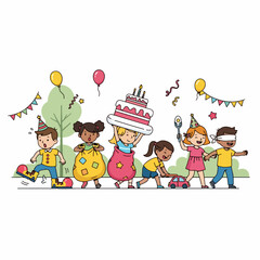 Handdrawn Colorful Kids Birthday Party Celebration Elements Illustration