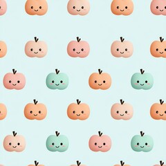 Fototapeta premium Cute and Colorful Cartoon Fruit Pattern on Soft Blue Background