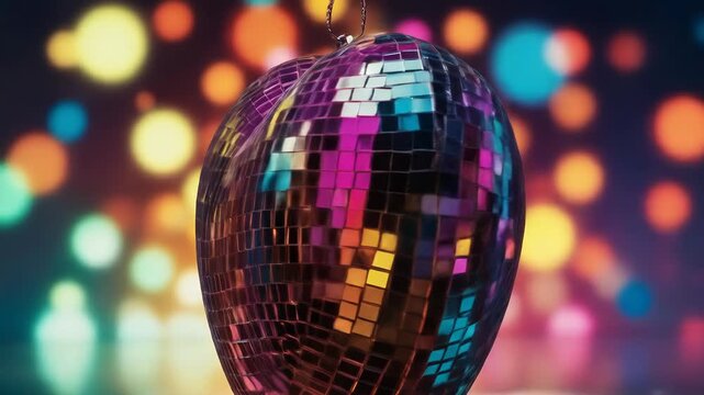 Heart shaped disco ball with colorful lights bokeh background. Perfect for party, celebration projects