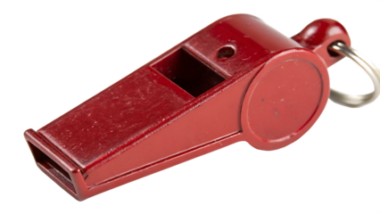 Close-up shot of a red metal whistle, cut out on PNG. AI GENERATED.
